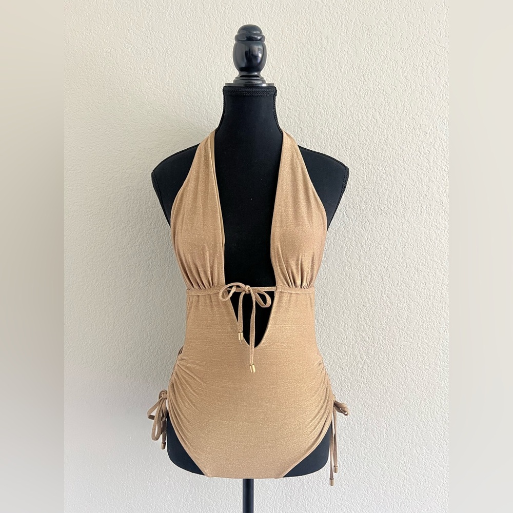 Gold Halter Sexy One-Piece Swimsuit by Everything but Water - Picture 2 of 11